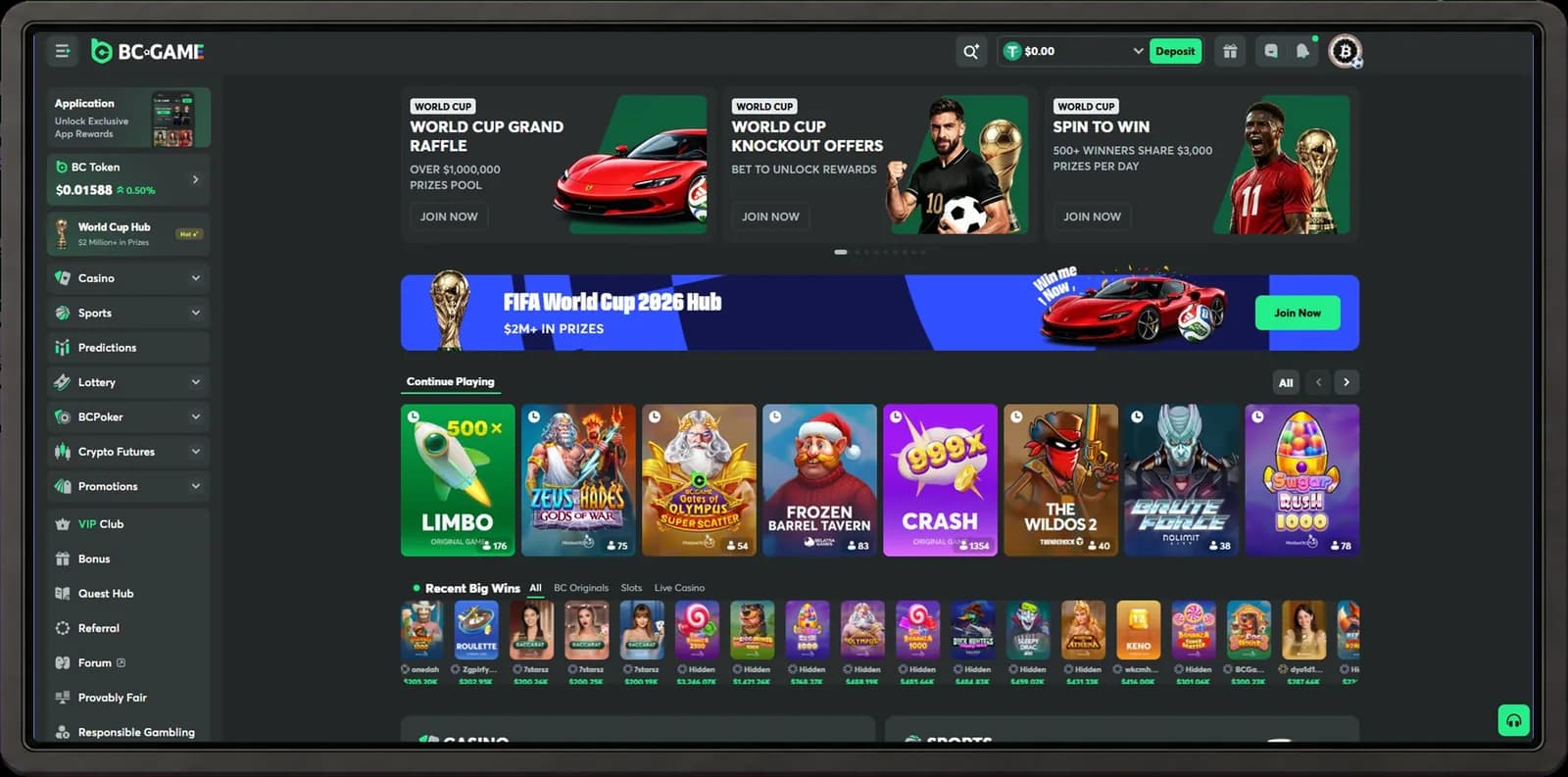 BC.GAME desktop casino interface
