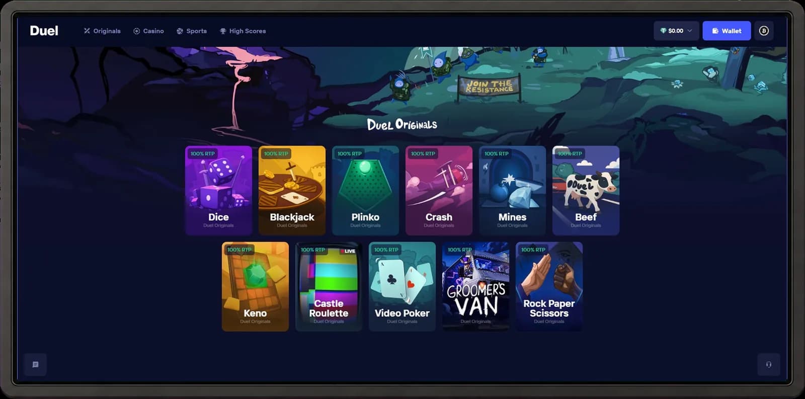 Duel desktop casino interface