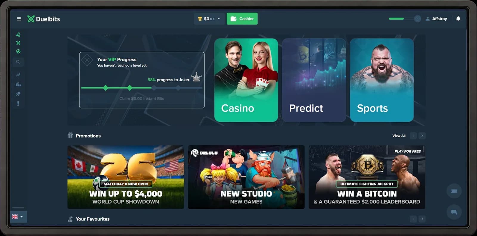 Duelbits desktop casino interface